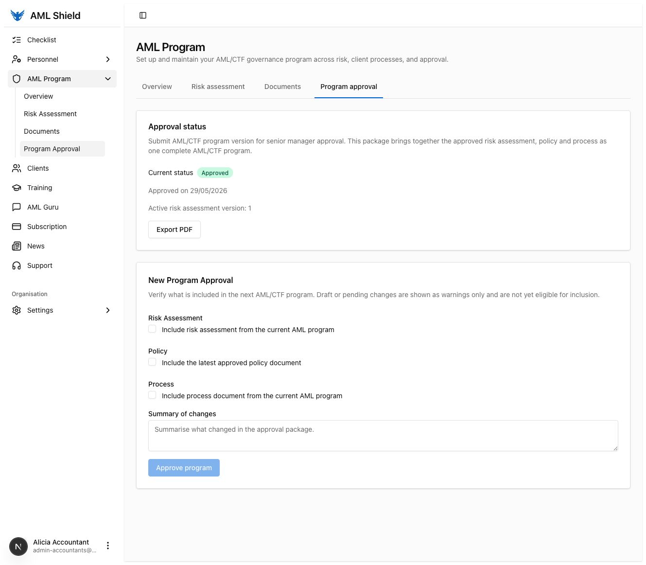Risk assessment: Approval