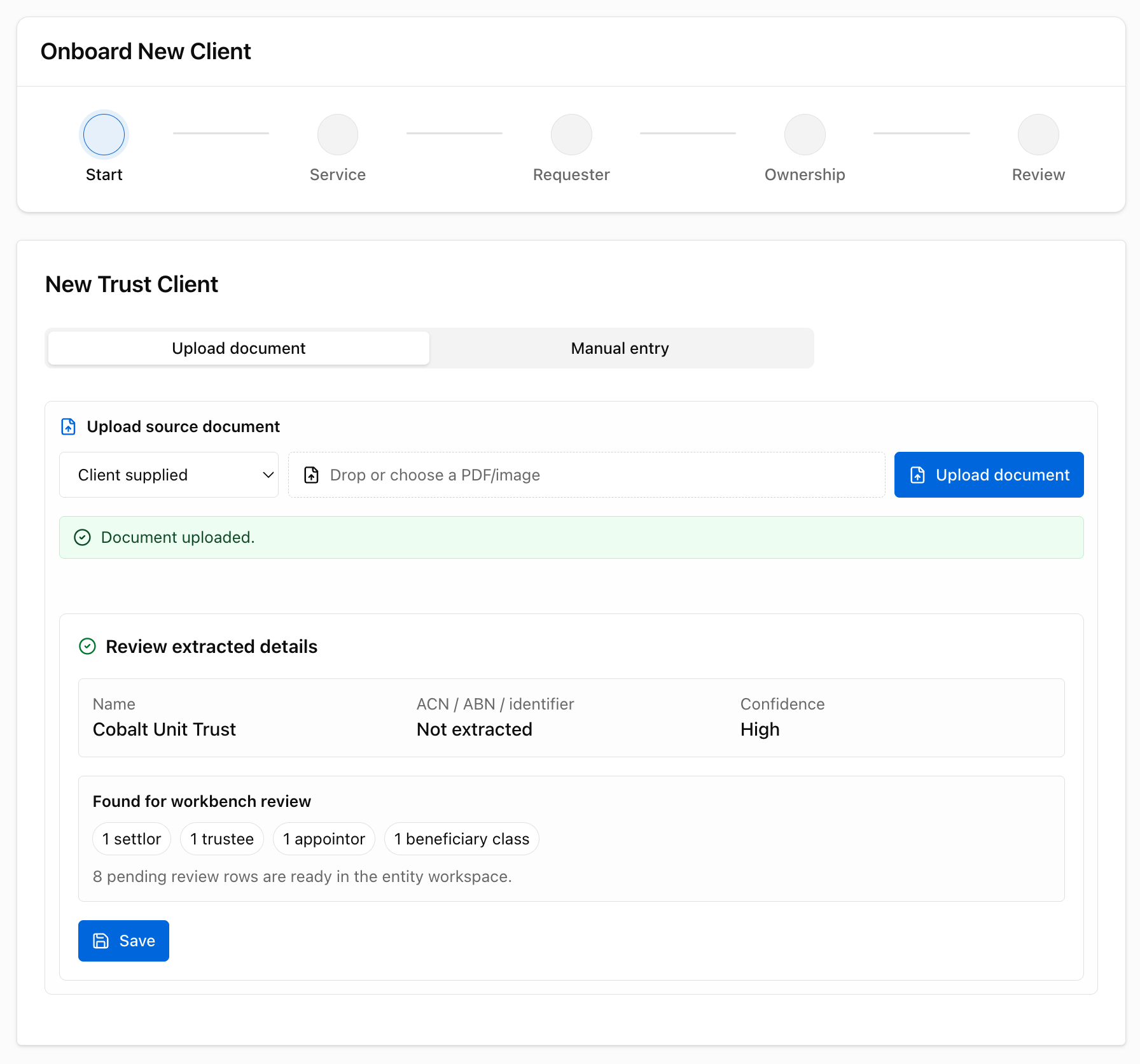 Onboard an entity: Source document