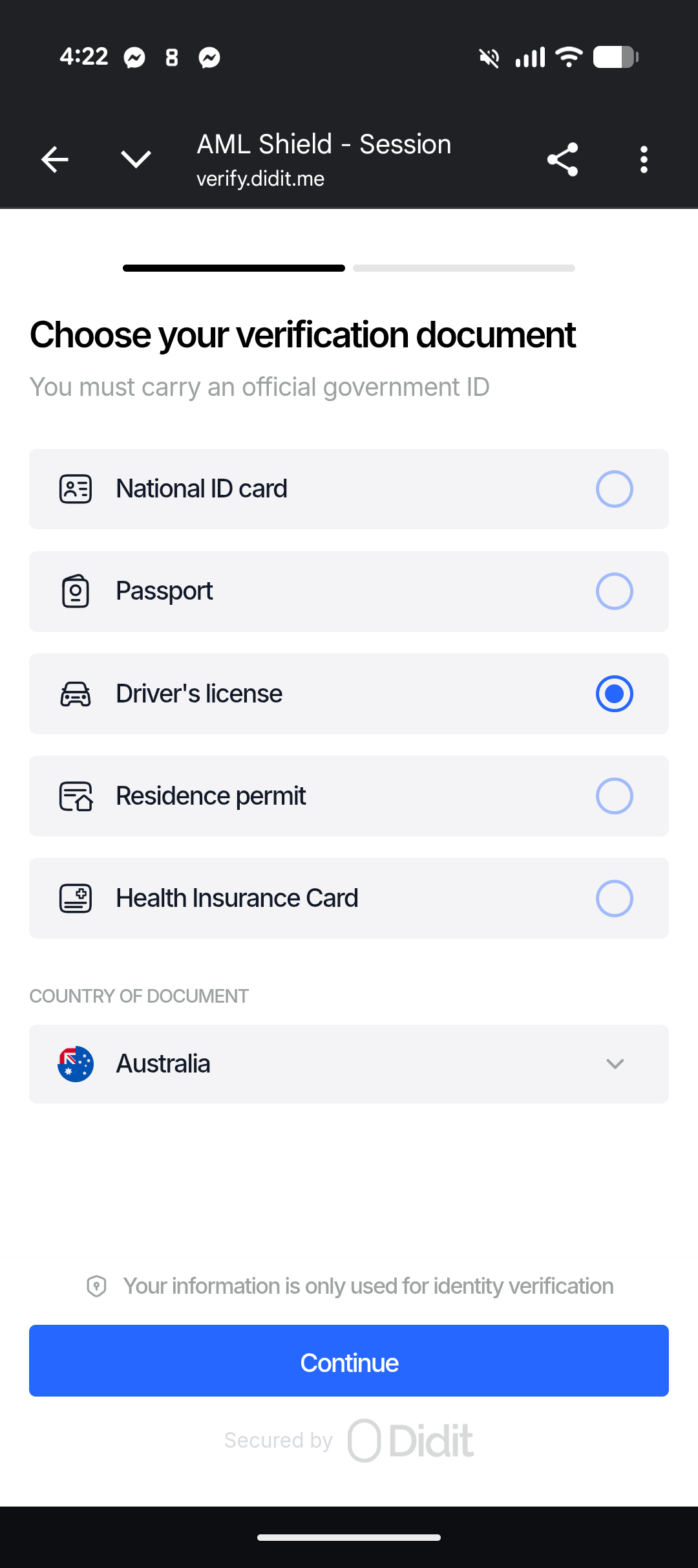 Remote onboarding on mobile: Choose verification document