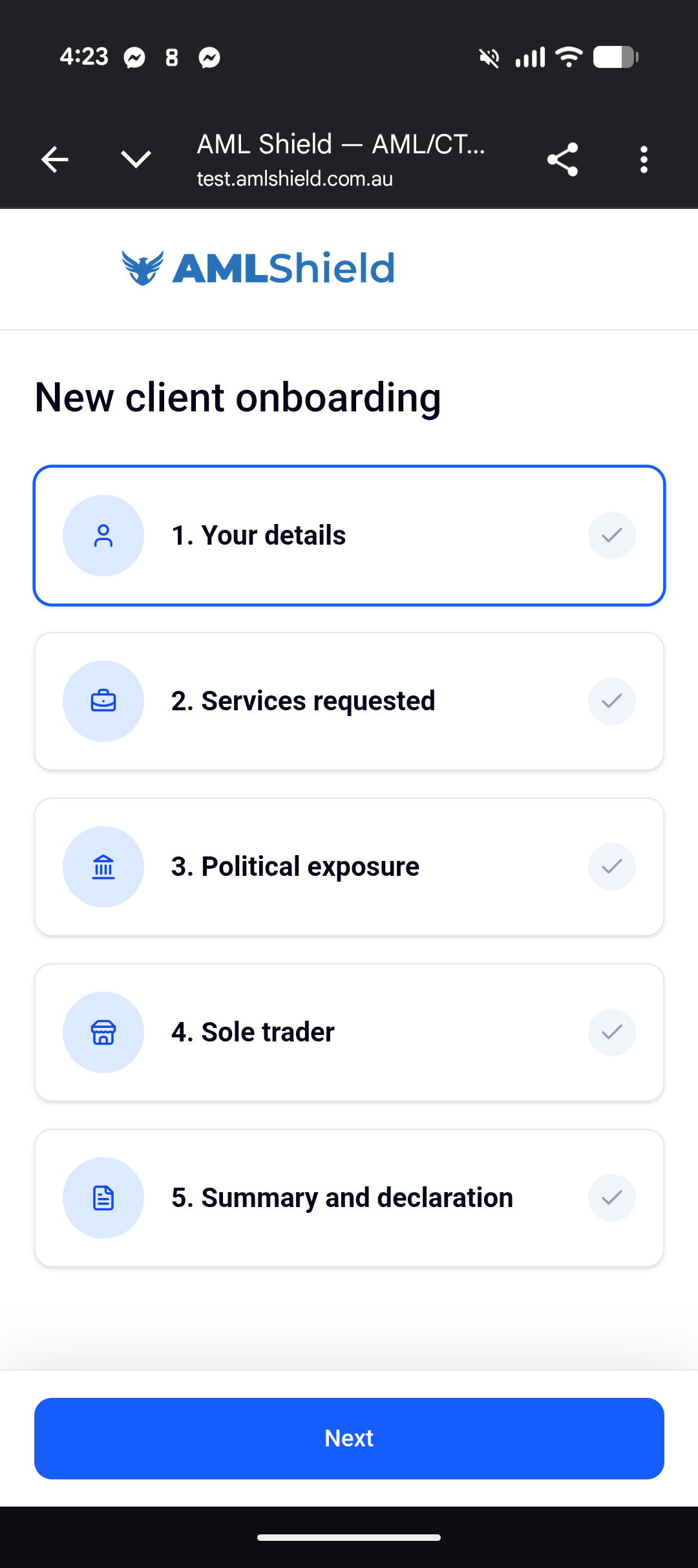Remote onboarding on mobile: New client onboarding