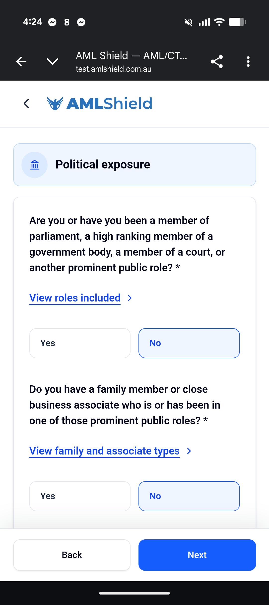 Remote onboarding on mobile: Political exposure decision