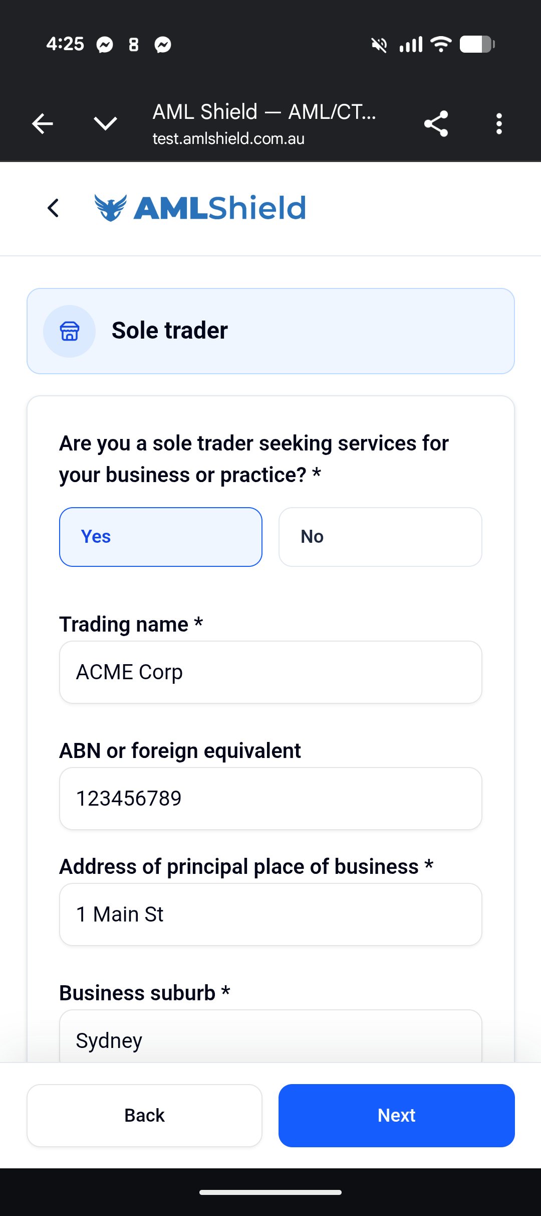 Remote onboarding on mobile: Sole trader