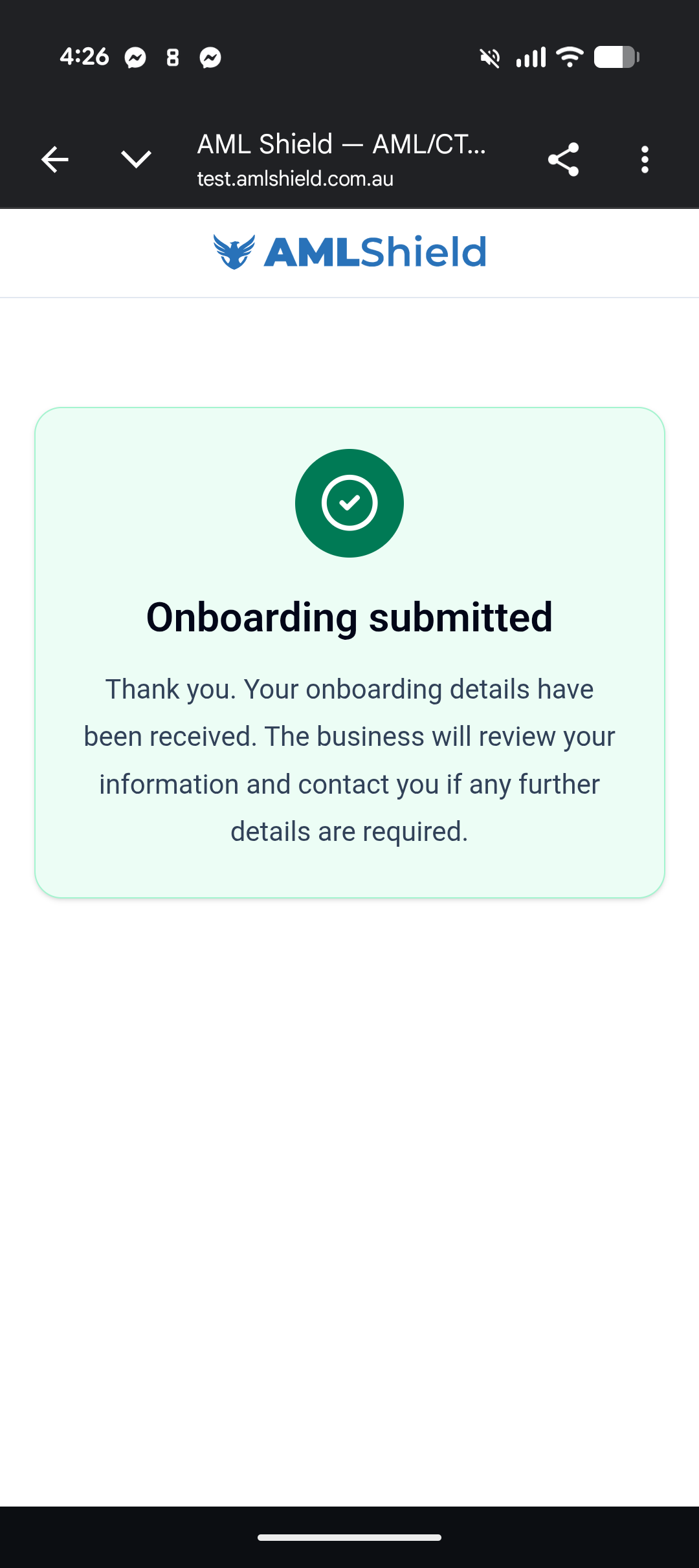 Remote onboarding on mobile: Onboarding submitted