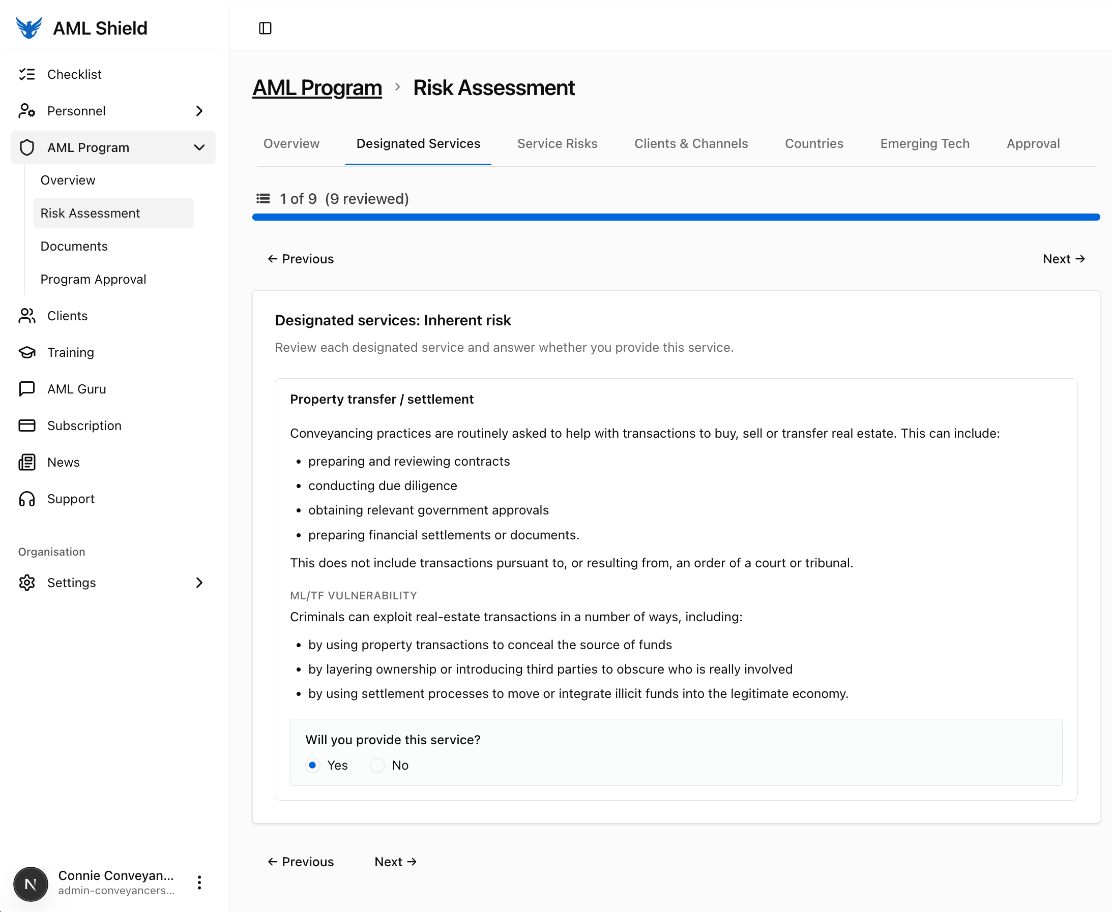 Risk assessment: Designated Services