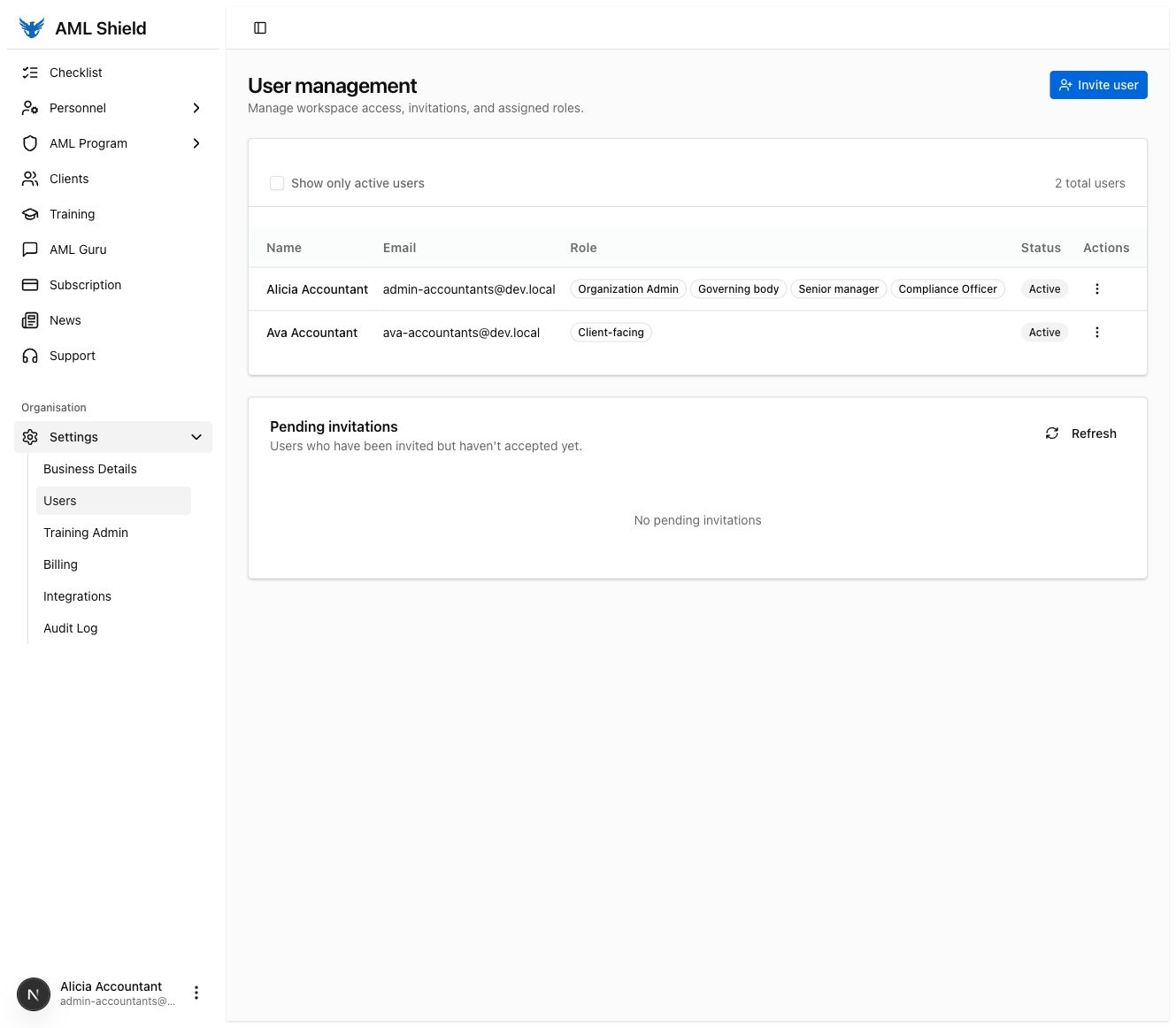 Set up your AML Shield workspace: Invite your team